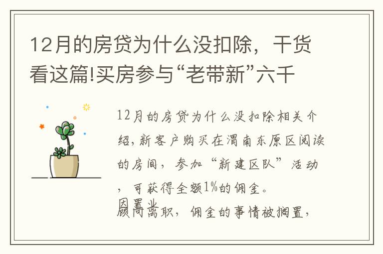 12月的房贷为什么没扣除,干货看这篇!买房参与“老带新”六千多元佣金未到账 销售经理:置业顾问违规操作