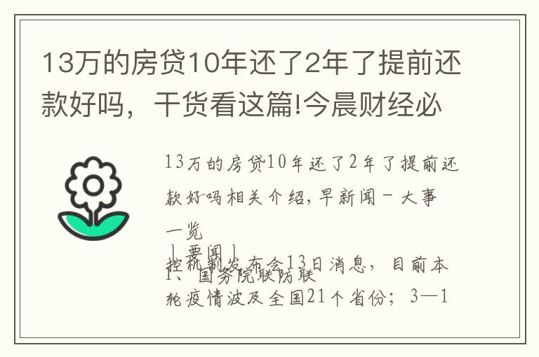 13万的房贷10年还了2年了提前还款好吗,干货看这篇!今晨财经必读(2021.11.14)