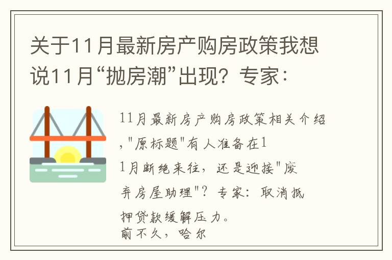 关于11月最新房产购房政策我想说11月“抛房潮”出现?专家:建议取消房贷,以免买房人压力大