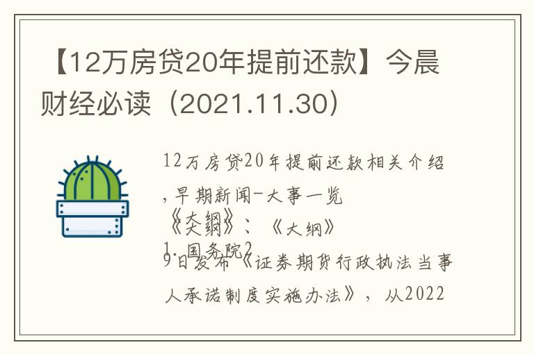 【12万房贷20年提前还款】今晨财经必读(2021.11.30)