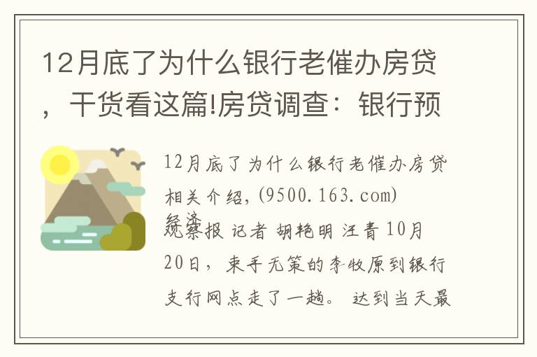 12月底了为什么银行老催办房贷,干货看这篇!房贷调查:银行预计适度放闸 购房人等待按揭放款