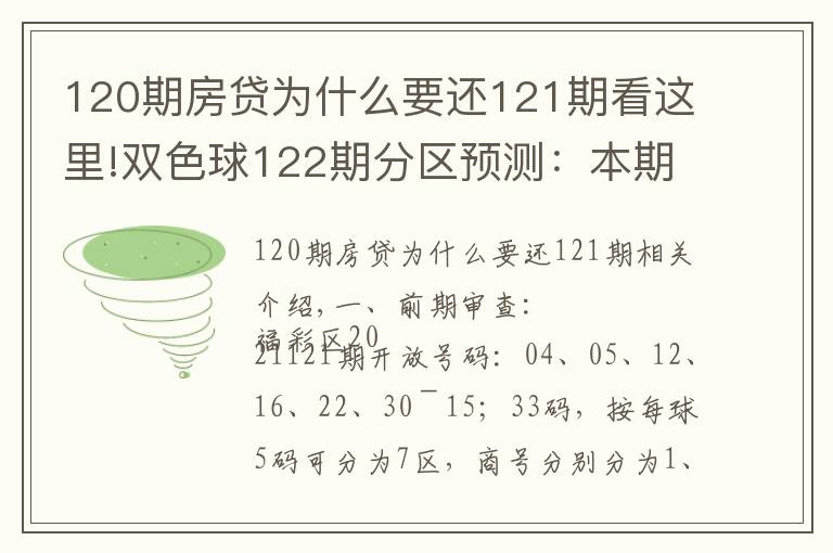 120期房贷为什么要还121期看这里!双色球122期分区预测:本期通杀两区似有不妥杀三区就看二区表现