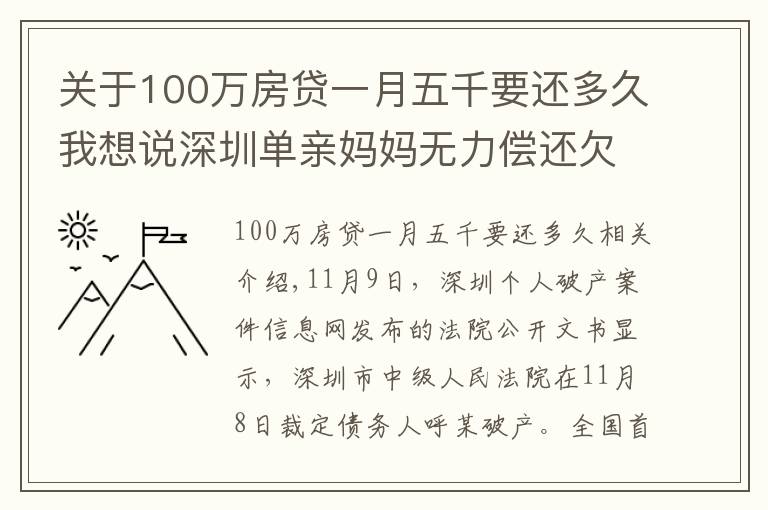 关于100万房贷一月五千要还多久我想说深圳单亲妈妈无力偿还欠债成全国首位个人“破产人”