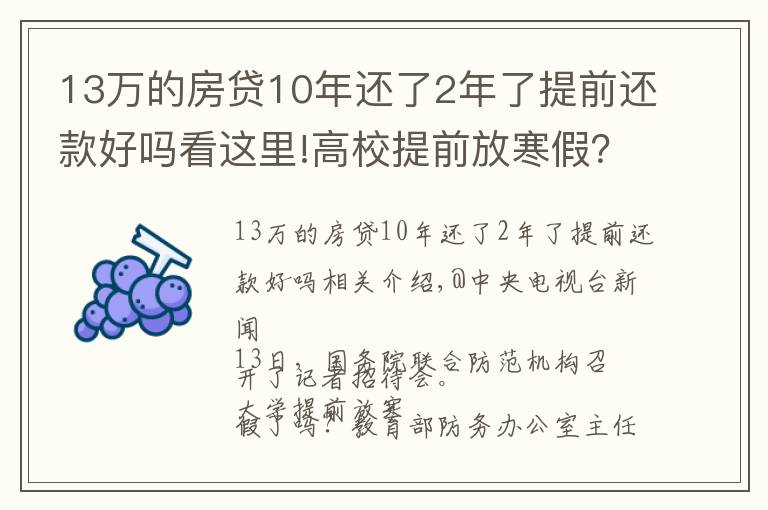 13万的房贷10年还了2年了提前还款好吗看这里!高校提前放寒假?教育部回应