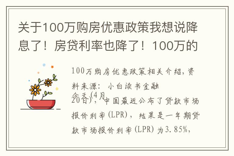 关于100万购房优惠政策我想说降息了!房贷利率也降了!100万的房贷,月供节省60元