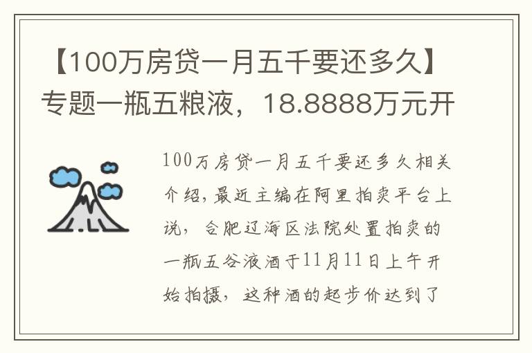 【100万房贷一月五千要还多久】专题一瓶五粮液，18.8888万元开拍，仅1人出价并胜出！原主人已被判24年9个月