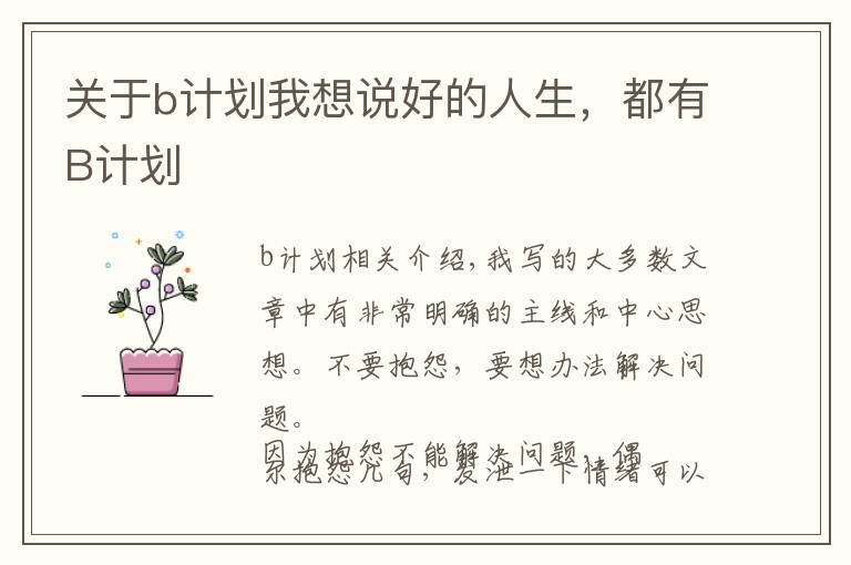 关于b计划我想说好的人生,都有B计划