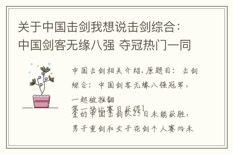 关于中国击剑我想说击剑综合:中国剑客无缘八强 夺冠热门一同翻船