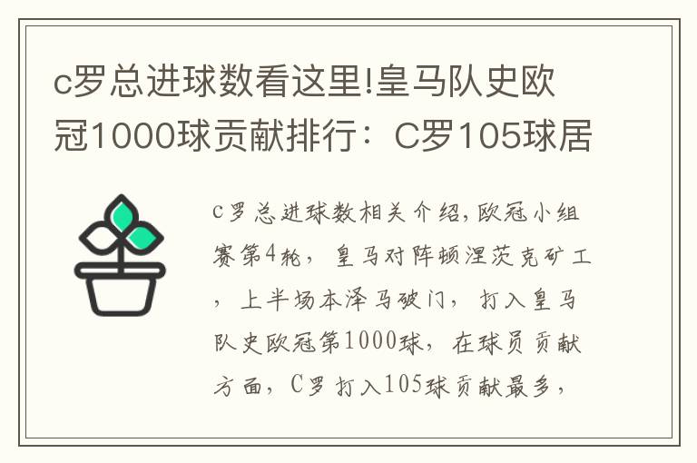 c罗总进球数看这里!皇马队史欧冠1000球贡献排行：C罗105球居首 本泽马第三
