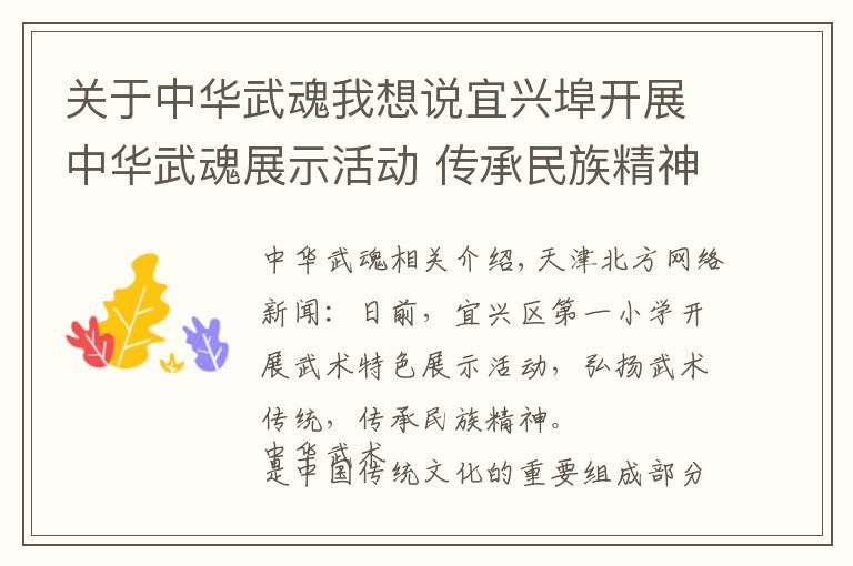 关于中华武魂我想说宜兴埠开展中华武魂展示活动 传承民族精神