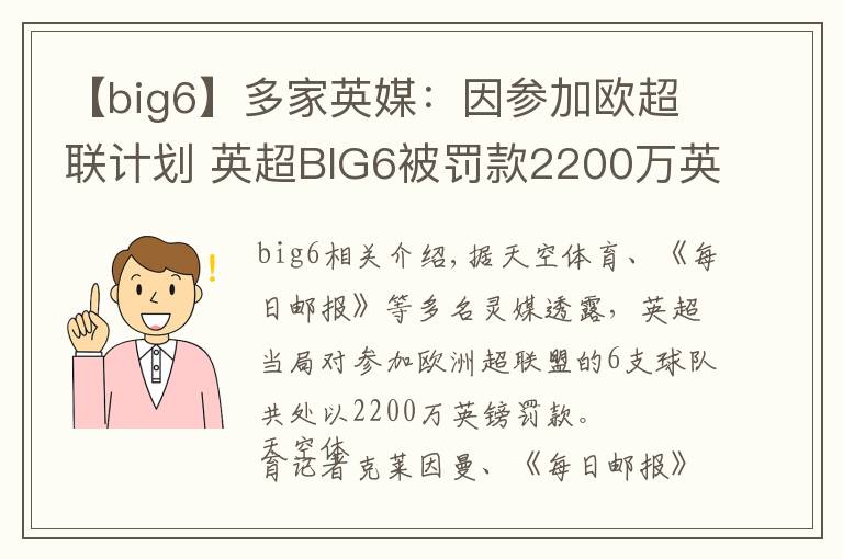 【big6】多家英媒:因参加欧超联计划 英超BIG6被罚款2200万英镑