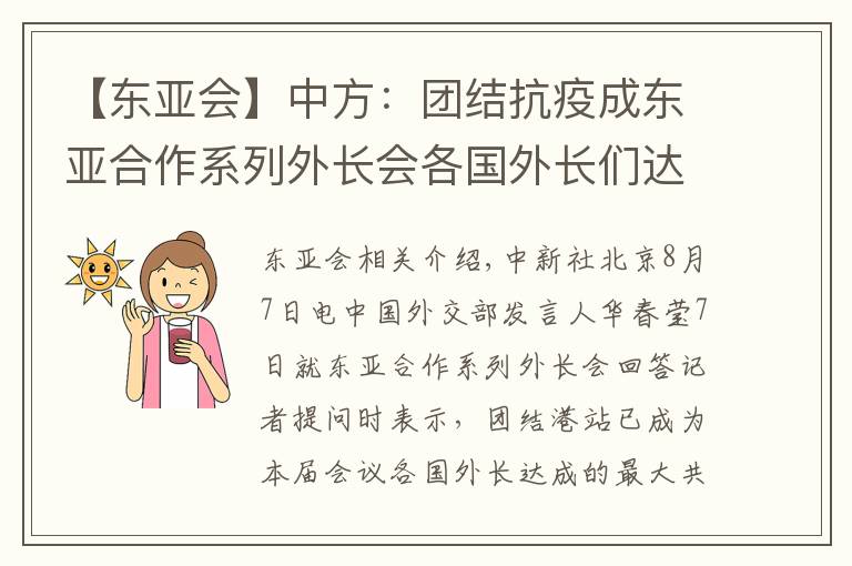 【东亚会】中方:团结抗疫成东亚合作系列外长会各国外长们达成的最大共识