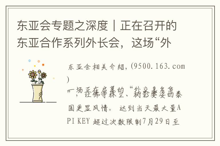 东亚会专题之深度|正在召开的东亚合作系列外长会,这场“外交嘉年华”有哪些重头戏