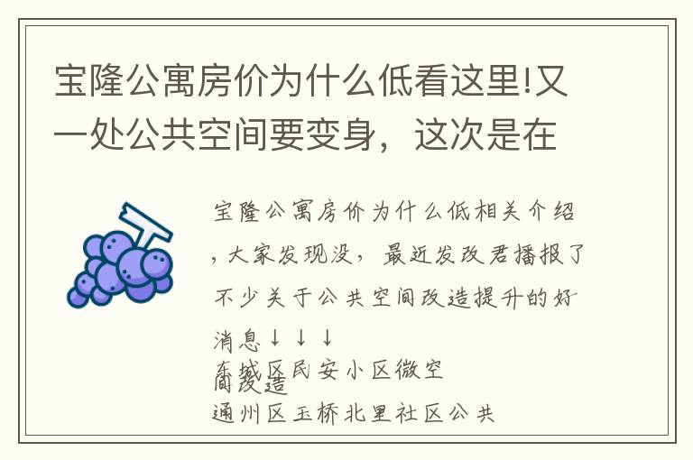 宝隆公寓房价为什么低看这里!又一处公共空间要变身,这次是在丰台区