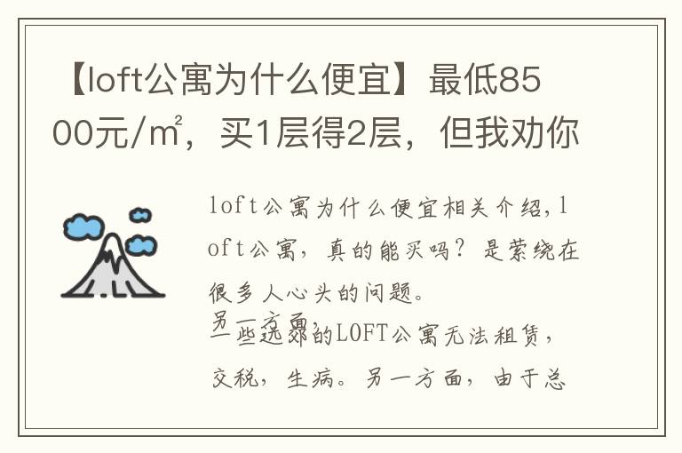 【loft公寓为什么便宜】最低8500元/㎡,买1层得2层,但我劝你谨慎
