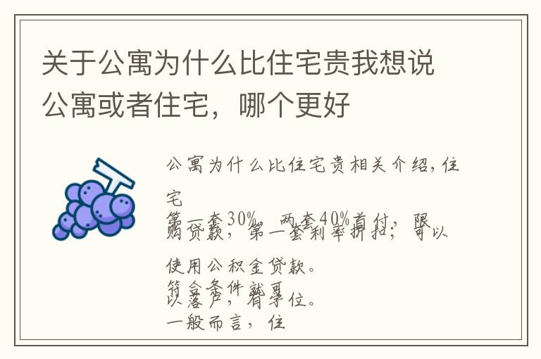 关于公寓为什么比住宅贵我想说公寓或者住宅，哪个更好