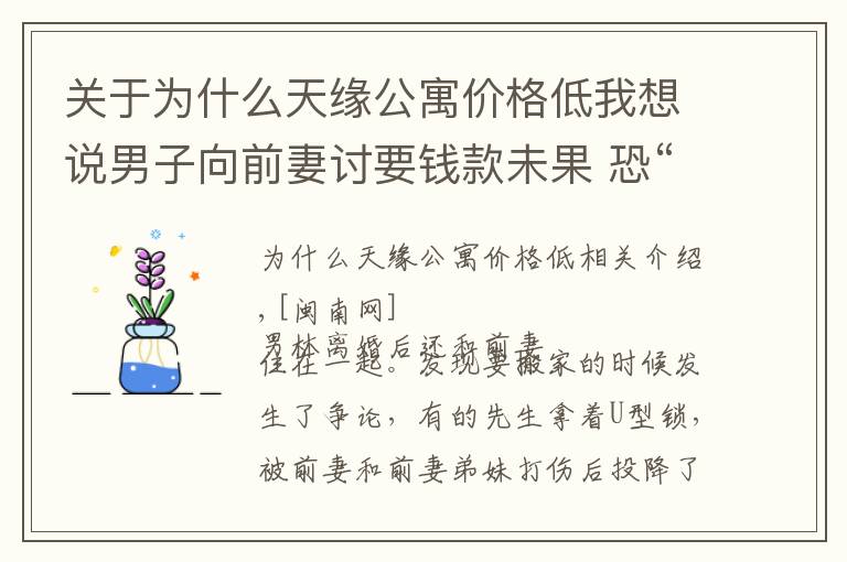 关于为什么天缘公寓价格低我想说男子向前妻讨要钱款未果 恐“人财两空” 将其打伤