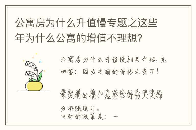 公寓房为什么升值慢专题之这些年为什么公寓的增值不理想？