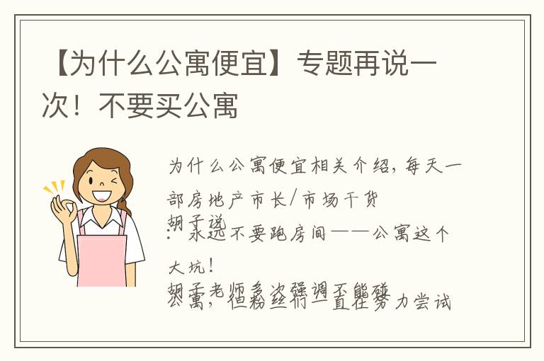 【为什么公寓便宜】专题再说一次！不要买公寓