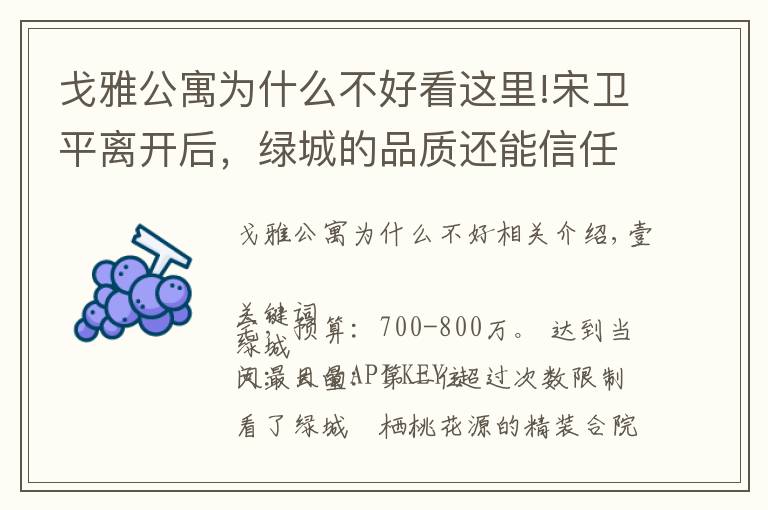 戈雅公寓为什么不好看这里!宋卫平离开后,绿城的品质还能信任么 | 房叔问答No.35