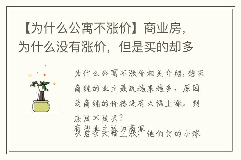 【为什么公寓不涨价】商业房,为什么没有涨价,但是买的却多了呢?