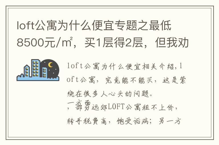 loft公寓为什么便宜专题之最低8500元/㎡,买1层得2层,但我劝你谨慎