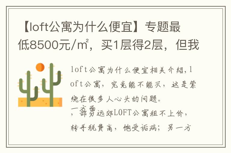 【loft公寓为什么便宜】专题最低8500元/㎡,买1层得2层,但我劝你谨慎