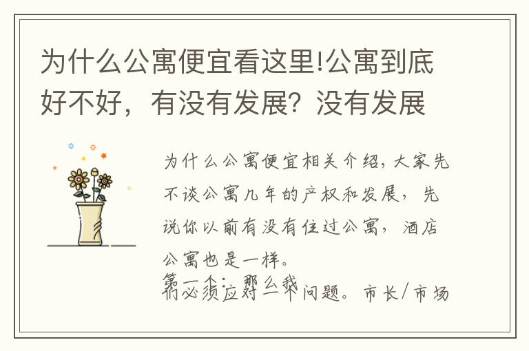 为什么公寓便宜看这里!公寓到底好不好，有没有发展？没有发展为什么出现在市场？