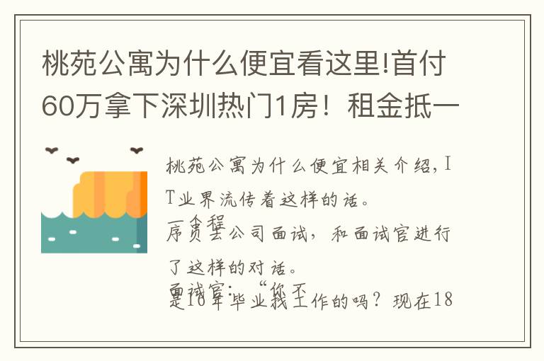 桃苑公寓为什么便宜看这里!首付60万拿下深圳热门1房！租金抵一半月供，科技园同事羡慕哭了