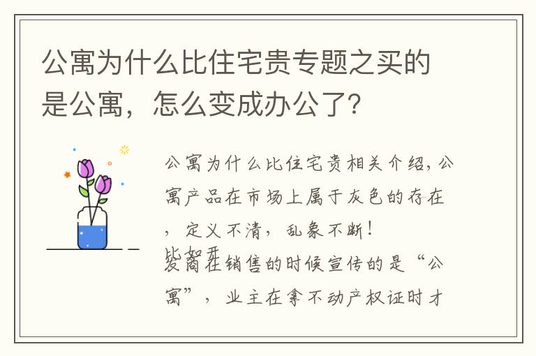 公寓为什么比住宅贵专题之买的是公寓,怎么变成办公了?