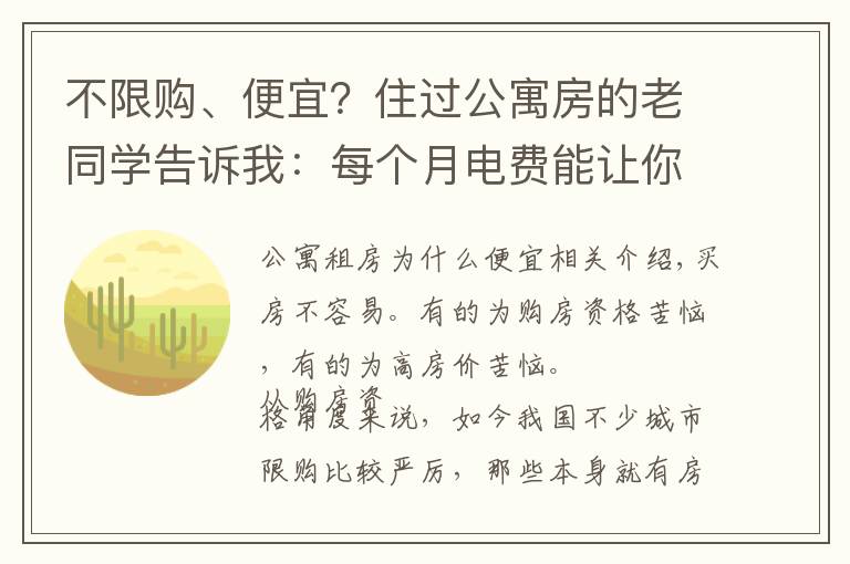 不限购、便宜？住过公寓房的老同学告诉我：每个月电费能让你崩溃