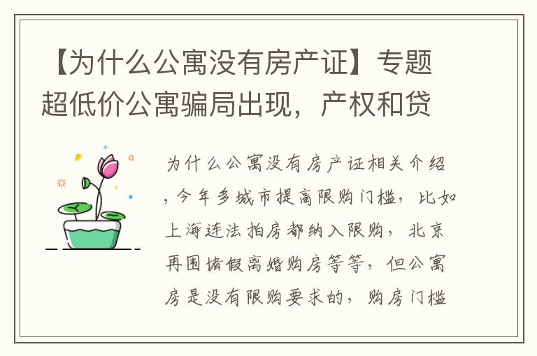 【为什么公寓没有房产证】专题超低价公寓骗局出现，产权和贷款都存在猫腻，还有6个缺点要了解