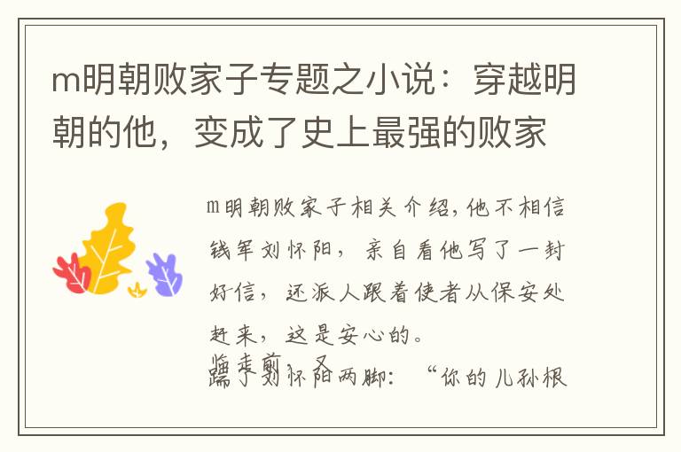 m明朝败家子专题之小说:穿越明朝的他,变成了史上最强的败家子,一言不合就卖老宅