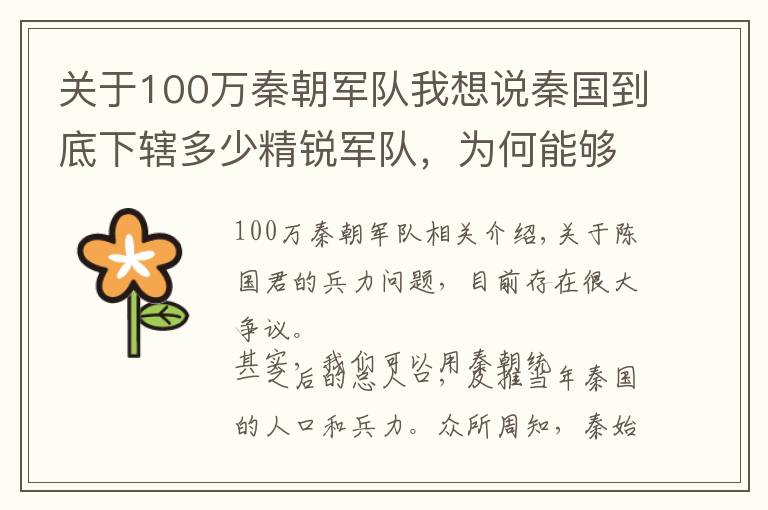 关于100万秦朝军队我想说秦国到底下辖多少精锐军队,为何能够东出统一六大强国?
