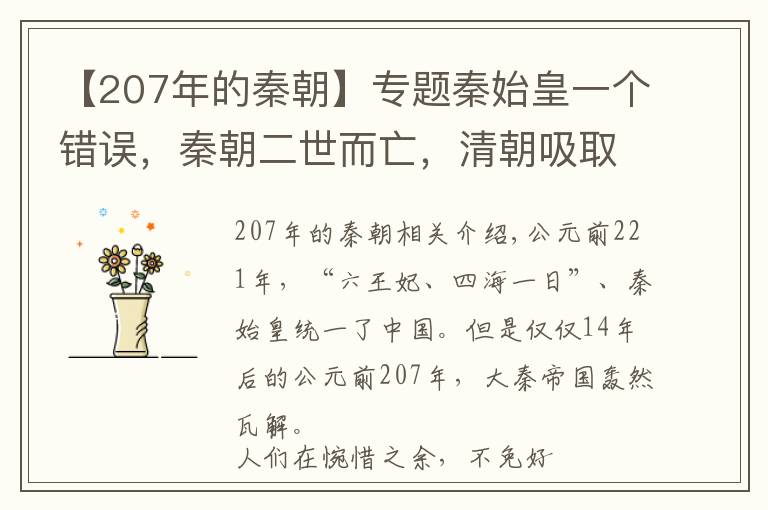 【207年的秦朝】专题秦始皇一个错误，秦朝二世而亡，清朝吸取教训，得国268年！