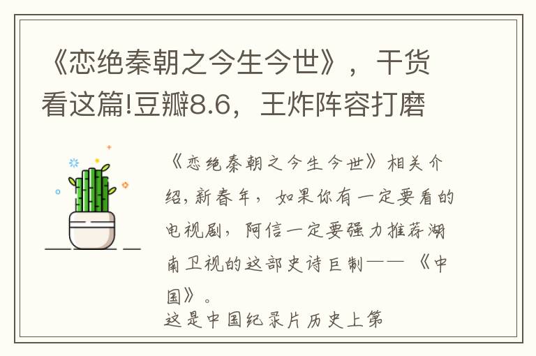 《恋绝秦朝之今生今世》,干货看这篇!豆瓣8.6,王炸阵容打磨5年:这部纪录片,拍出了中国历史的极致美