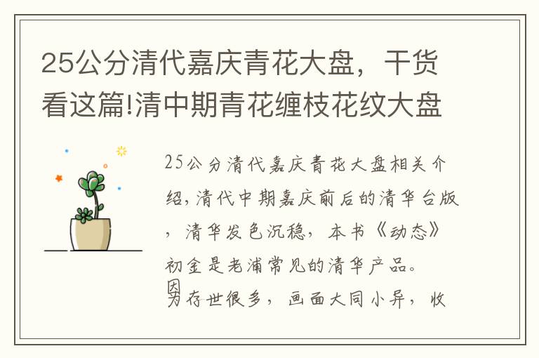 25公分清代嘉庆青花大盘，干货看这篇!清中期青花缠枝花纹大盘