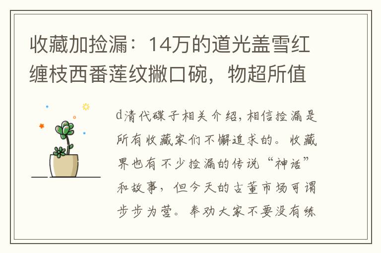 收藏加捡漏:14万的道光盖雪红缠枝西番莲纹撇口碗,物超所值吗?