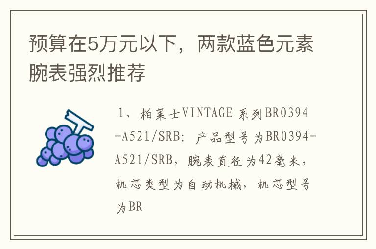 预算在5万元以下,两款蓝色元素腕表强烈推荐