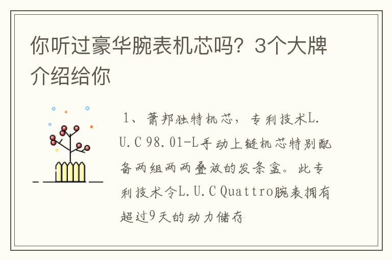 你听过豪华腕表机芯吗?3个大牌介绍给你