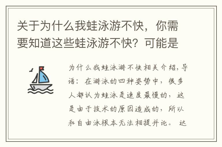 关于为什么我蛙泳游不快，你需要知道这些蛙泳游不快？可能是你技术不到位！或许你该这么做
