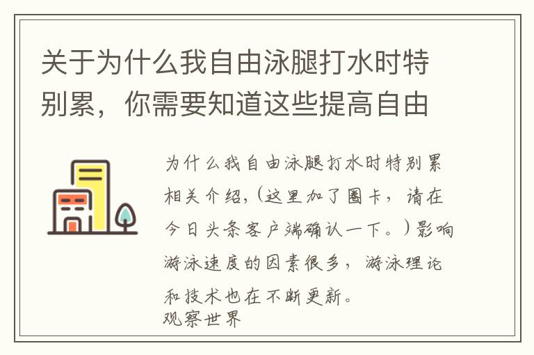 关于为什么我自由泳腿打水时特别累，你需要知道这些提高自由泳速度完整诀窍，“从头到脚”解析