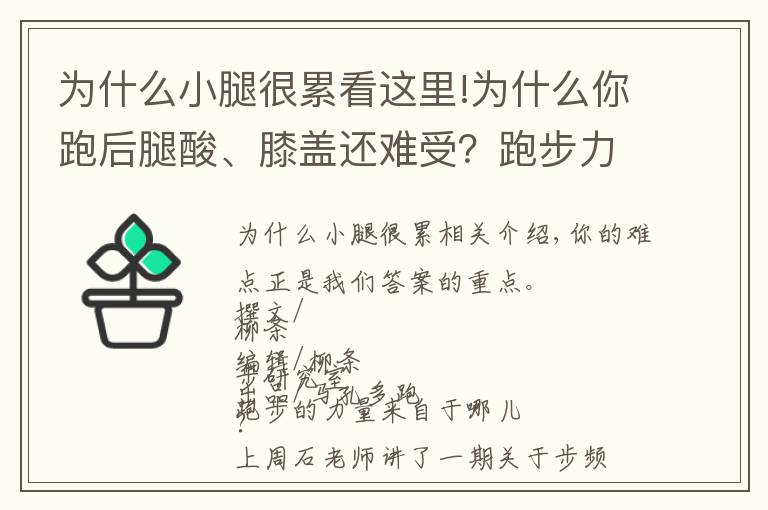 为什么小腿很累看这里!为什么你跑后腿酸、膝盖还难受？跑步力量来源不对