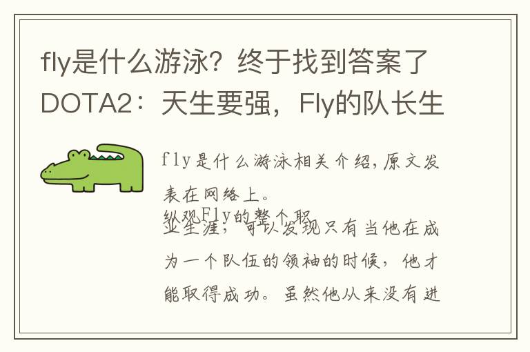fly是什么游泳?终于找到答案了DOTA2:天生要强,Fly的队长生涯