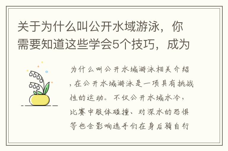 关于为什么叫公开水域游泳，你需要知道这些学会5个技巧，成为公开水域里的游泳高手