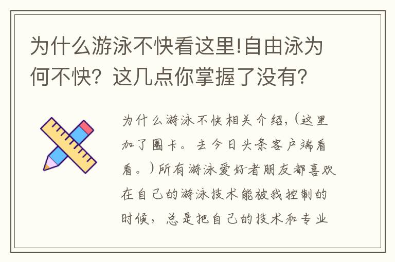为什么游泳不快看这里!自由泳为何不快?这几点你掌握了没有?