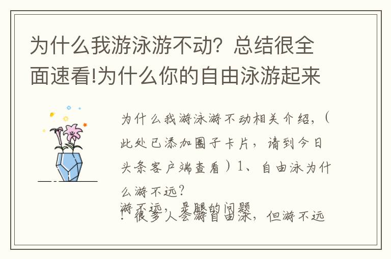 为什么我游泳游不动?总结很全面速看!为什么你的自由泳游起来特累还游不远?