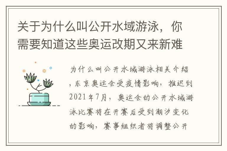 关于为什么叫公开水域游泳,你需要知道这些奥运改期又来新难题,公开水域游泳路线需调整,比赛地更饱受非议