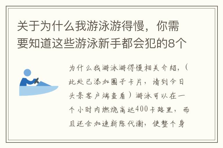 关于为什么我游泳游得慢,你需要知道这些游泳新手都会犯的8个错误,到底该如何修正?