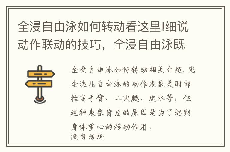 全浸自由泳如何转动看这里!细说动作联动的技巧,全浸自由泳既要形似,更要神似